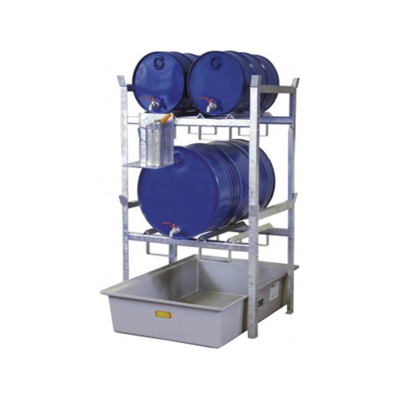 CEMO Fassregal Typ 400 + Fassauflage 4 x 60 l Fass + GFK-Auffangwanne 200 l