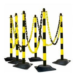 Moravia Kettenständer Set mit Hartgummifuß schwarz/gelb 10 m Kette + Verbinder + Haken 6 Stk.