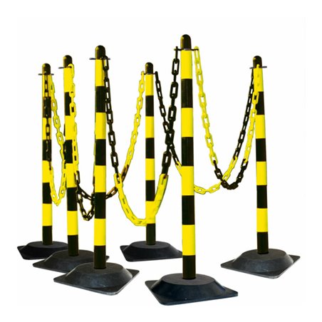 Moravia Kettenständer Set mit Hartgummifuß schwarz/gelb 10 m Kette + Verbinder + Haken 6 Stk.