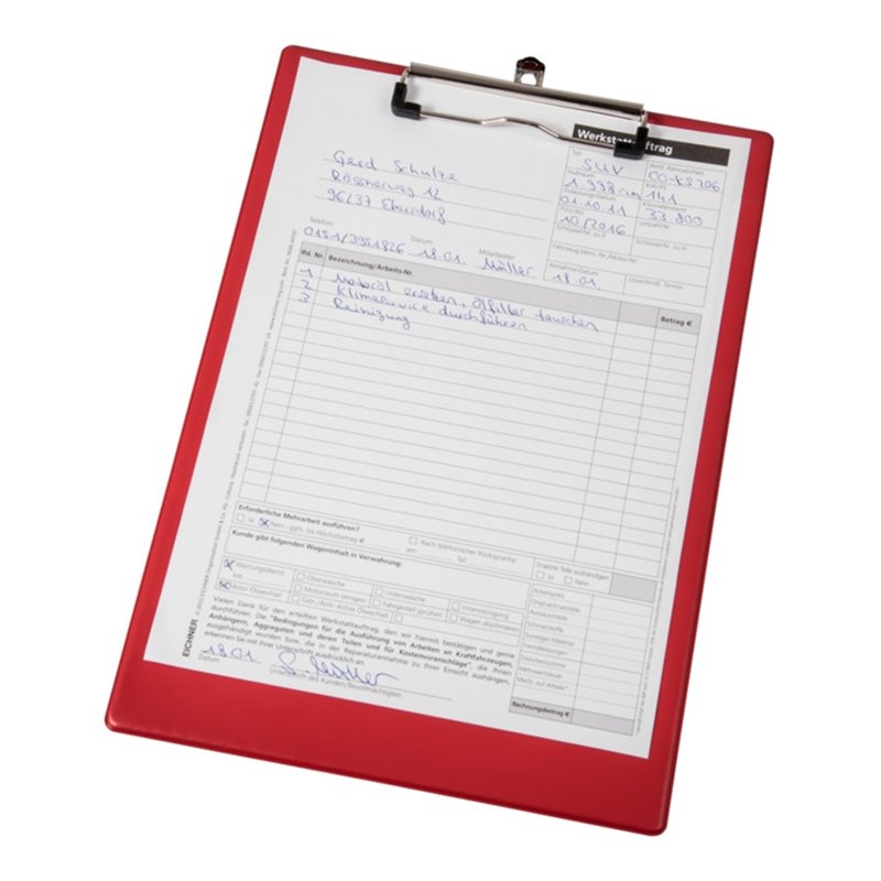 Eichner Klemmbrett A4, rot, Format 232x338 mm + Blockklammer und Öse