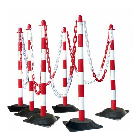 Moravia Kettenständer Set mit Hartgummifuß rot/weiß 10 m Kette + Verbinder + Haken 6 Stk.