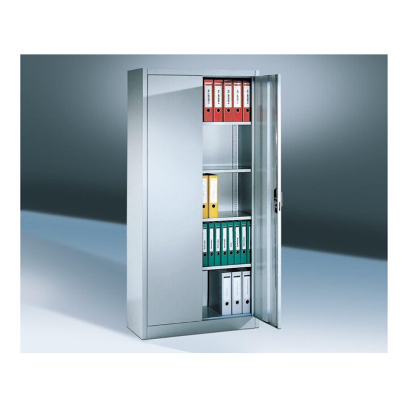 Regalwerk Regal Beistell-Sideboard mit Flügeltüren, 2 Fachböden, lichtgrau RAL 7035, BxTxH 1005x300x1950 mm