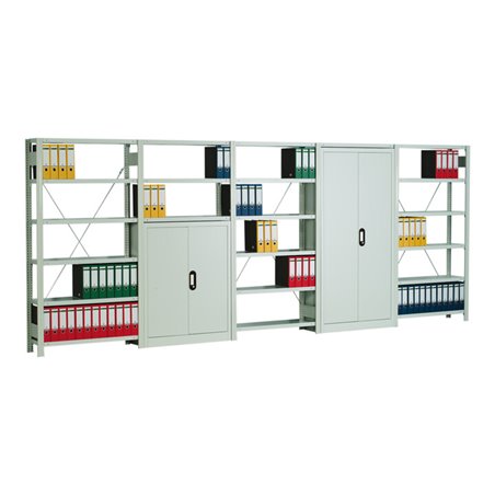 Regalwerk Regal Regal-/Sideboard-Kombination, Schrankhöhe 1200 mm, lichtgrau RAL 7035, inkl. 3 Regalfachböden, BxTxH 1005x300x20