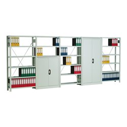 Regalwerk Regal Regal-/Schrank-Kombination, Schrankhöhe 1950 mm, lichtgrau RAL 7035, inkl. 1 Regalfachboden, BxTxH 1 005x300x200