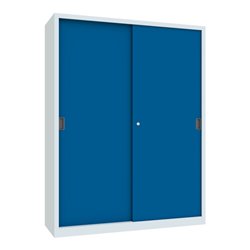 Pavoy Schiebetürenschrank, 1950x1500x500 mm, 8 Böden verzinkt, RAL 7035/5010