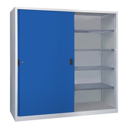 Pavoy Schiebetürenschrank, 1950x2000x400 mm, 8 Böden verzinkt, RAL 7035/5010