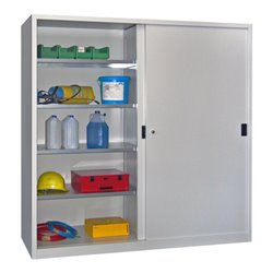 Pavoy Schiebetürenschrank, 1950x2000x500 mm, 8 Böden verzinkt, RAL 7035