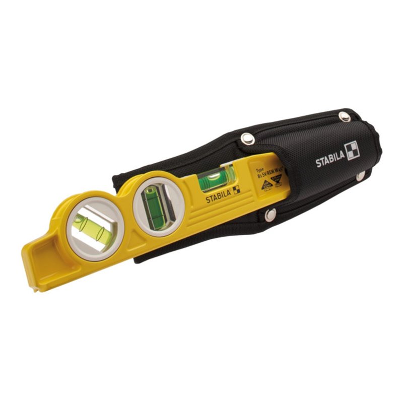 STABILA Wasserwaage Type 81 SV REM W45 Torpedo 25 cm mit Seltenerd-Magnetsystem 45°-Winkel-Libelle und Gürteltasche