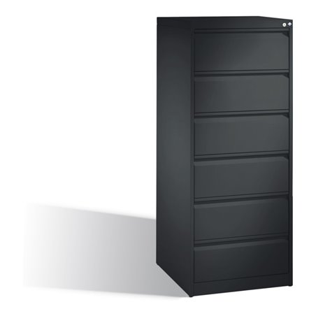 C+P Karteischrank Acurado für Karteikarten DIN A5 quer, 6 Schubladen, zweibahnig Schwarzgrau