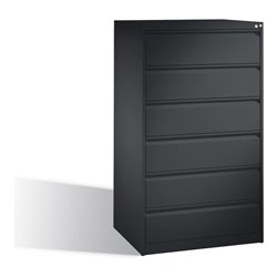 C+P Karteischrank Acurado für Karteikarten DIN A5 quer, 6 Schubladen, dreibahnig Schwarzgrau