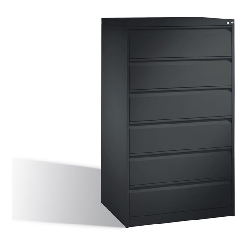 C+P Karteischrank Acurado für Karteikarten DIN A5 quer, 6 Schubladen, dreibahnig Schwarzgrau