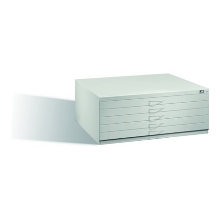 C+P Flachablageschrank für Formate bis DIN A1, 5 Schubladen, H420xB1100xT765mm Front Lichtgrau Korpus Lichtgrau