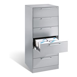 C+P Karteischrank Asisto für Karteikarten DIN A5 quer, 6 Schubladen, zweibahnig Front Lichtgrau Korpus Lichtgrau