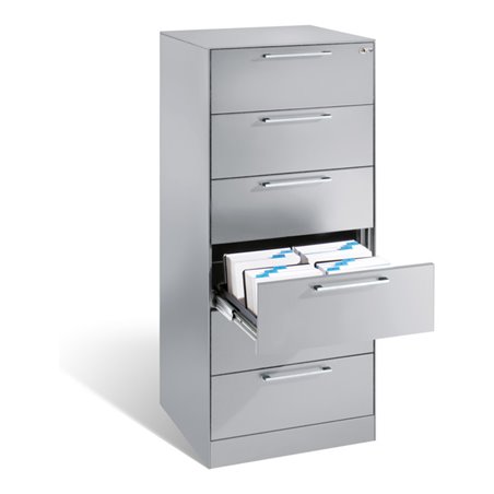 C+P Karteischrank Asisto für Karteikarten DIN A5 quer, 6 Schubladen, zweibahnig Front Lichtgrau Korpus Lichtgrau