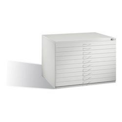 C+P Flachablageschrank für Formate bis DIN A1, 10 Schubladen, H760xB1100xT765mm Front Lichtgrau Korpus Lichtgrau