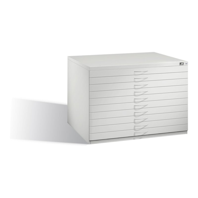 C+P Flachablageschrank für Formate bis DIN A1, 10 Schubladen, H760xB1100xT765mm Front Lichtgrau Korpus Lichtgrau