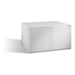 C+P Flachablageschrank für Formate bis DIN A0, 10 Schubladen, H760xB1350xT960mm Front Lichtgrau Korpus Lichtgrau