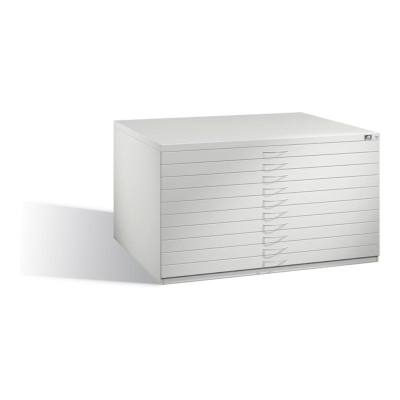 C+P Flachablageschrank für Formate bis DIN A0, 10 Schubladen, H760xB1350xT960mm Front Lichtgrau Korpus Lichtgrau