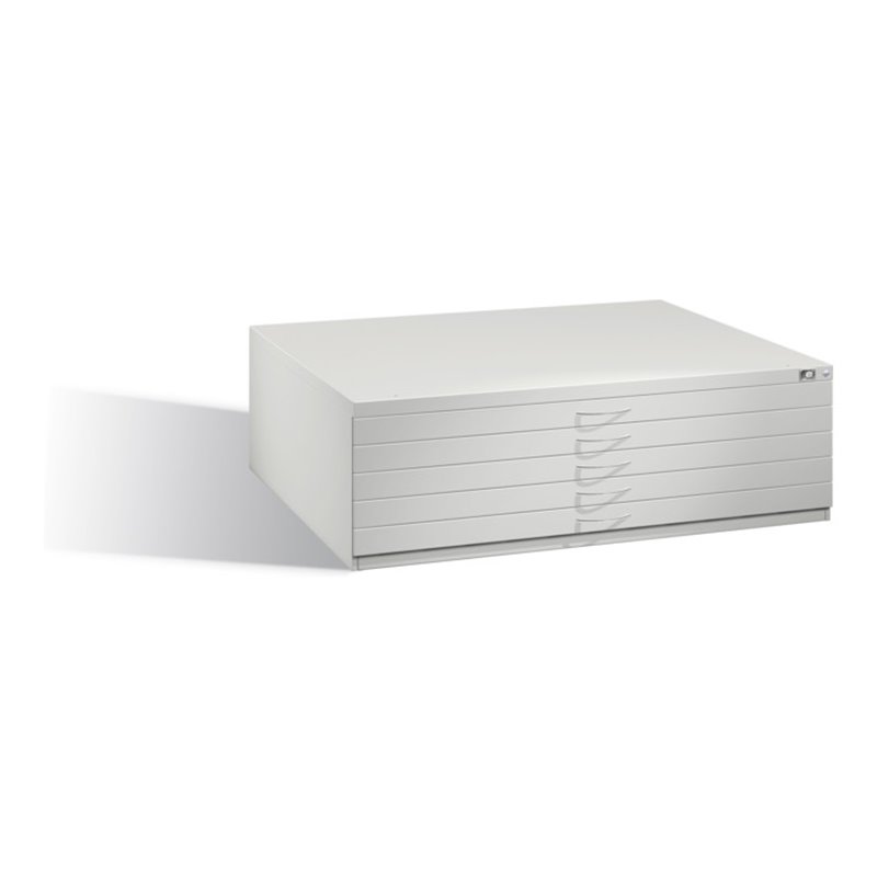 C+P Flachablageschrank für Formate bis DIN A0, 5 Schubladen, H420xB1350xT960mm Front Lichtgrau Korpus Lichtgrau