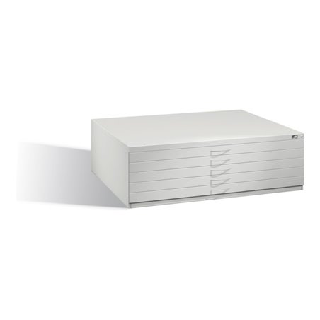 C+P Flachablageschrank für Formate bis DIN A0, 5 Schubladen, H420xB1350xT960mm Front Lichtgrau Korpus Lichtgrau