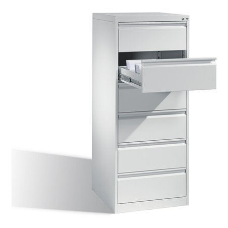 C+P Karteischrank Acurado für Karteikarten DIN A5 quer, 6 Schubladen, zweibahnig Front Lichtgrau Korpus Lichtgrau