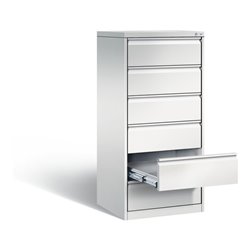 C+P Karteischrank Acurado für Karteikarten DIN A5 quer, 6 Schubladen, zweibahnig Front Lichtgrau Korpus Lichtgrau