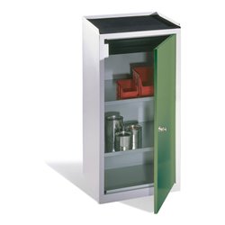 C+P Werkzeug-Beistellschrank mit Drehtür, 2 Böden und Schublade, H1020xB500xT500mm Front Resedagrün Korpus Lichtgrau