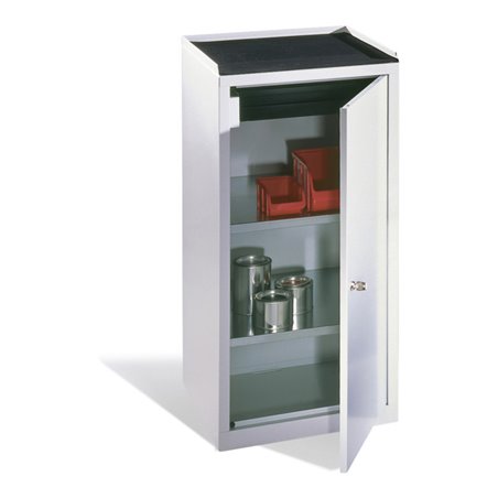C+P Werkzeug-Beistellschrank mit Drehtür, 2 Böden und Schublade, H1020xB500xT500mm Front Lichtgrau Korpus Lichtgrau