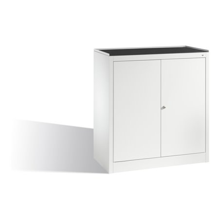 C+P Werkzeug-Beistellschrank mit Drehtüren, 2 Böden und Schublade, H1020xB940xT500mm Front Lichtgrau Korpus Lichtgrau