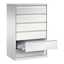 C+P Karteischrank Acurado für Karteikarten DIN A5 quer, 6 Schubladen, dreibahnig Front Lichtgrau Korpus Lichtgrau