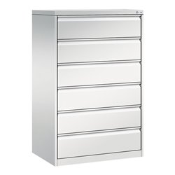 C+P Karteischrank Acurado für Karteikarten DIN A5 quer, 6 Schubladen, dreibahnig Front Lichtgrau Korpus Lichtgrau