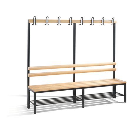 C+P Garderobenbank Basic mit Schuhrost, H1650xB1960xT403mm, Schwarzgrau/Buche