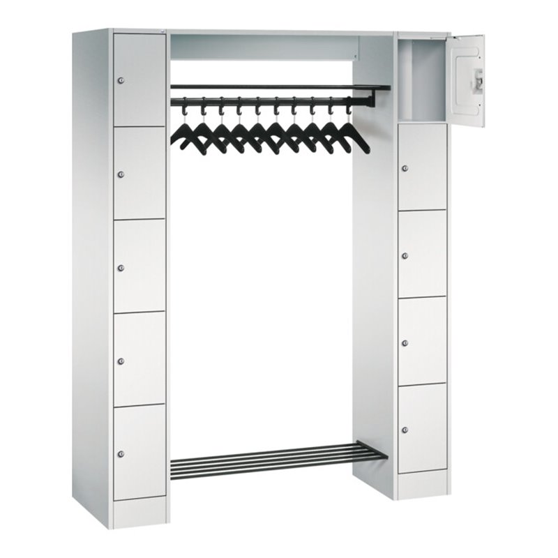 C+P Offene Garderobe mit Schließfächern für 10 Personen, H1950xB1430xT480mm Front Lichtgrau Korpus Lichtgrau