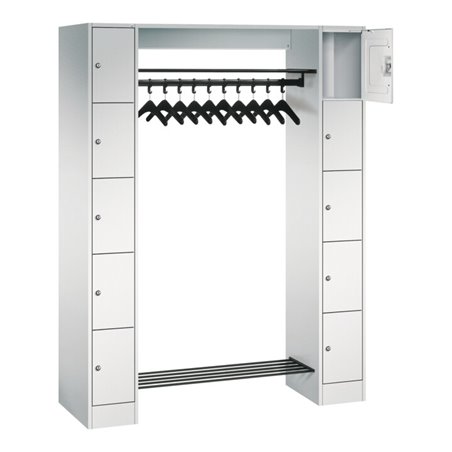 C+P Offene Garderobe mit Schließfächern für 10 Personen, H1950xB1430xT480mm Front Lichtgrau Korpus Lichtgrau