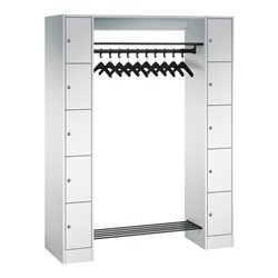 C+P Offene Garderobe mit Schließfächern für 10 Personen, H1950xB1430xT480mm Front Lichtgrau Korpus Lichtgrau