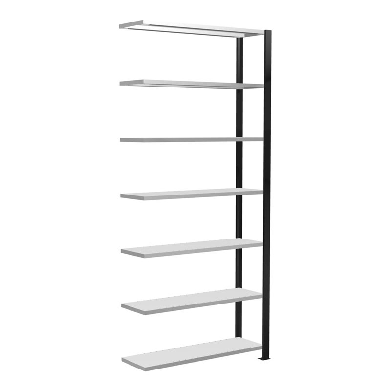 Schulte Anbauregal Stecksystem MULTIplus85, 7 Fachböden, einseitig nutzbar, Tiefe 300 mm, Aussteifung durch Kreuzstrebe, schwarz