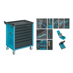 HAZET Werkstattwagen Assistent mit Sortiment 177-7/217 Schubladen flach: 6 x 80 x 527 x 348 mm Schubladen hoch: 1 x 165 x 527 x 