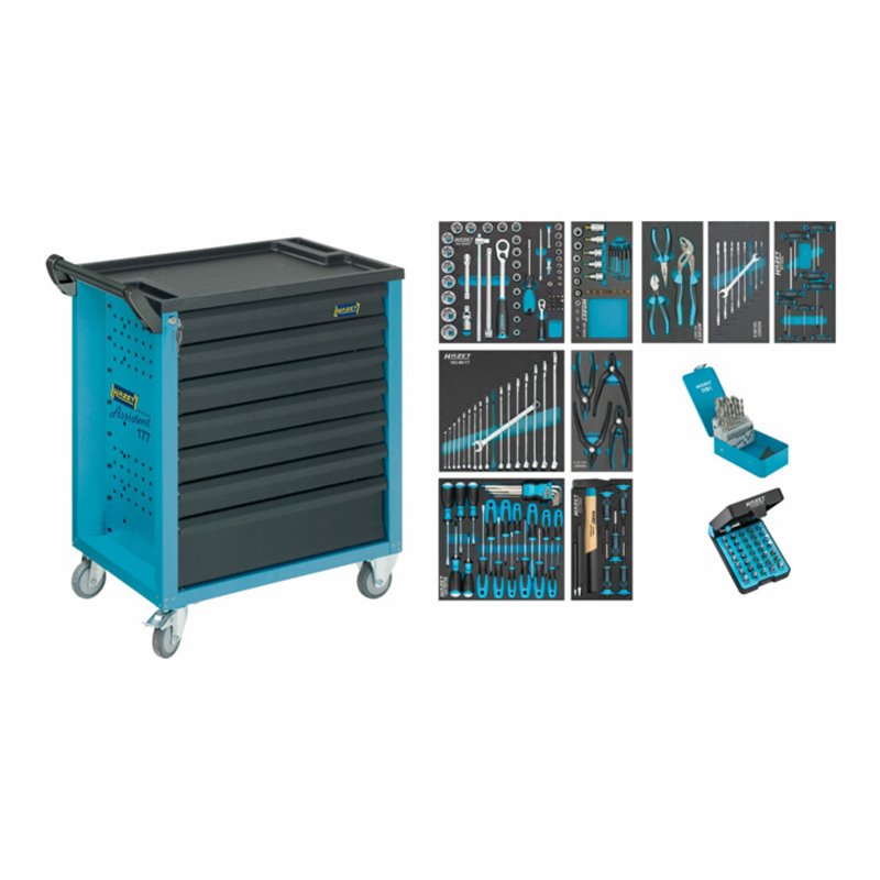 HAZET Werkstattwagen Assistent mit Sortiment 177-7/217 Schubladen flach: 6 x 80 x 527 x 348 mm Schubladen hoch: 1 x 165 x 527 x 