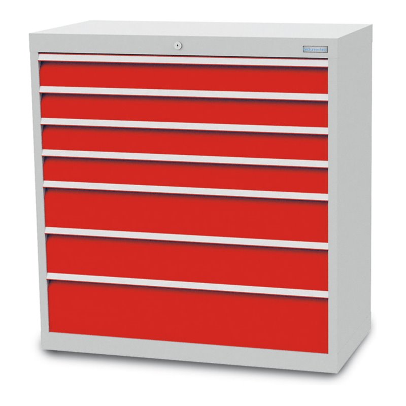 Bedrunka+Hirth Regal-Schubladenschrank T500-9 mit 7 Schubladen 4x100 2x150 1x200 mm