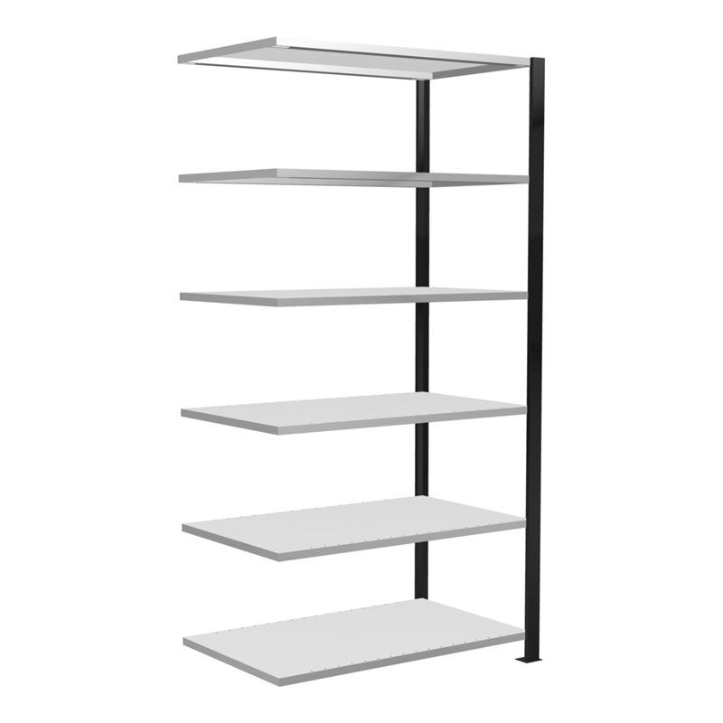 Schulte Anbauregal Schraubsystem MULTIplus150, 6 Fachböden, beidseitig nutzbar, Tiefe 600 mm, Aussteifung durch Längenriegel, mi