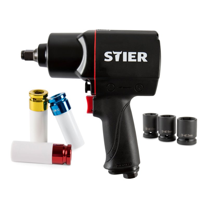 STIER Set Druckluft-Schlagschrauber 1/2' - 1750 Nm, 8-teilig