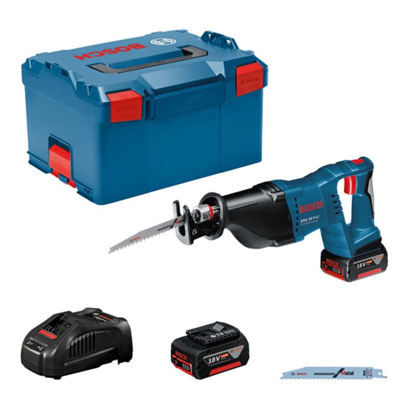 Bosch Akku-Säbelsäge GSA 18 V-LI mit 2 x 5,0 Ah Li-Ion Akku L-BOXX