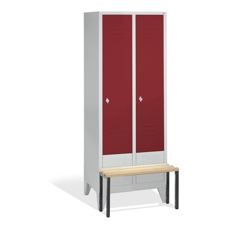 C+P Umkleidespind Classic auf Sockel 4 Abteile Front Rubinrot Korpus Lichtgrau