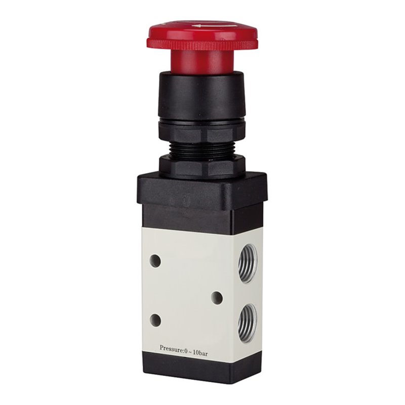 Riegler 3/2-Wegeventil, manuell »M3«, Pilztaster, Notrastung, NC, G 1/8