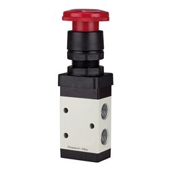 Riegler 3/2-Wegeventil, manuell »M3«, Pilztaster, Notrastung, NC, G 1/4