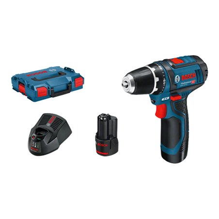 Bosch Akku-Bohrschrauber GSR 12V-15 FC mit 2 x 2,0 Ah Akku L-BOXX 1 Aufsatz