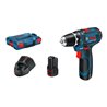 Bosch Akku-Bohrschrauber GSR 12V-15 FC mit 2 x 2,0 Ah Akku L-BOXX 1 Aufsatz