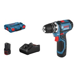 Bosch Akku-Bohrschrauber GSR 12V-15 FC mit 2 x 2,0 Ah Akku L-BOXX 1 Aufsatz