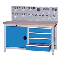 Bedrunka+Hirth Kastenwerkbank 1500 mit 4 Schubladen Blendenhöhe 150 mm und 1 Flügeltür 600 mm