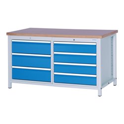 Bedrunka+Hirth Kastenwerkbank 1500 mit 7 Schubladen verschiede Blendenhöhe